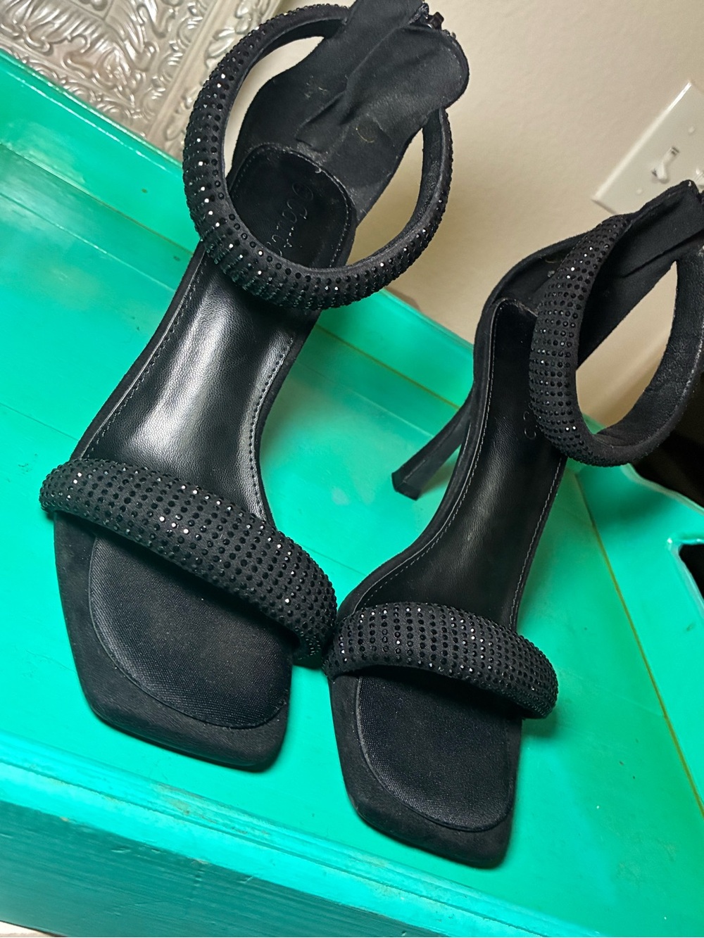 Studded Black Ankle-Strap Heels